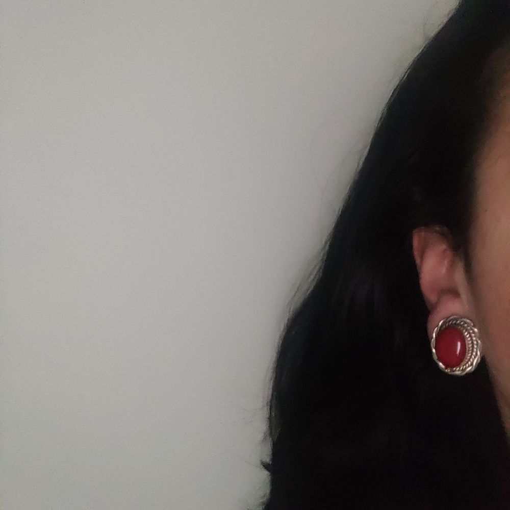 VTG 70s Taxco Silver clip earrings with red coral - Picture 8 of 9